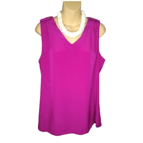 Worthington NWT Sleeveless V-neck Shoulder Tab MAGENTA Top Size XL - Picture 1 of 7